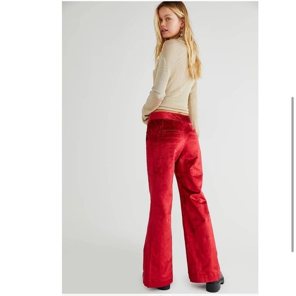 Free People Walk With You Velvet Trousers in Cherry Juice - Picture 2 of 3